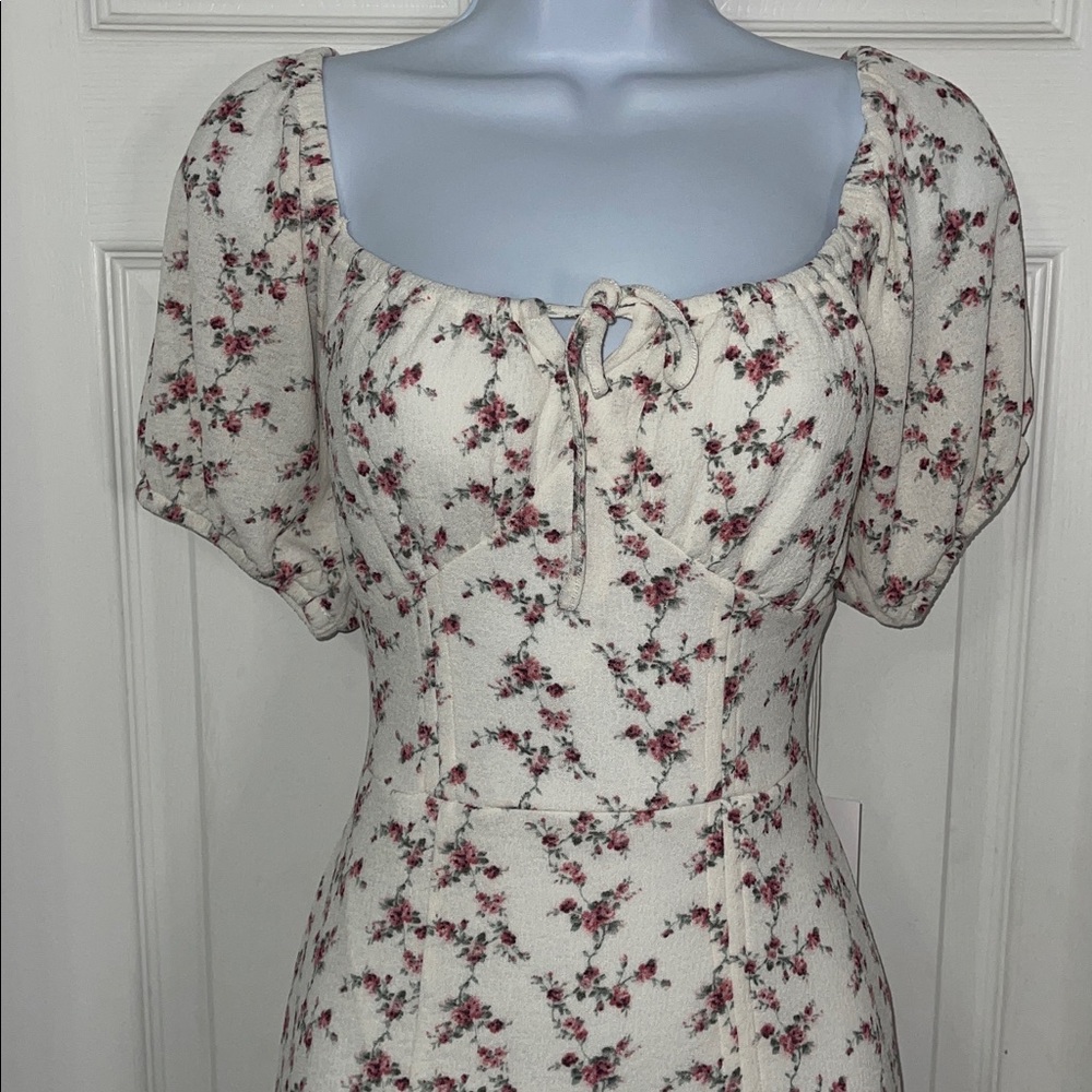Mimi Chica Cream Midi Dress with pink Floral Pattern